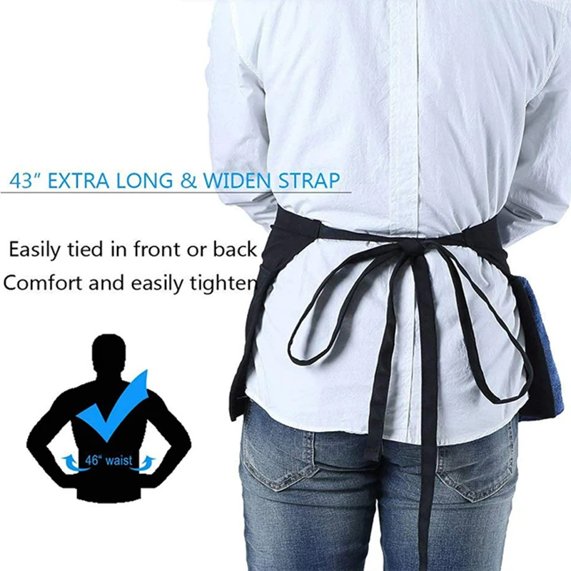 Custom Logo Half Waist Aprons Restaurant Short Waiter Aprons with Pockets Kitchen Barista Chef Apron for Outdoor BBQ