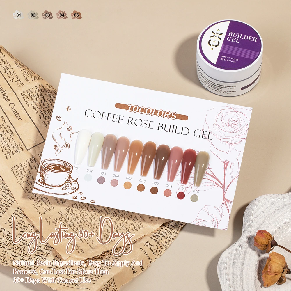 2024 OEM ODM private label  Coffee Rose  Build Gel  in a bottle nail extension gel builder 10 colors construction gel