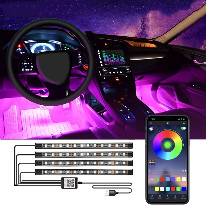 RGB under seat Car foot led interior 48 led atmosphere lamp with app for Light strip Interior Decoration Lights