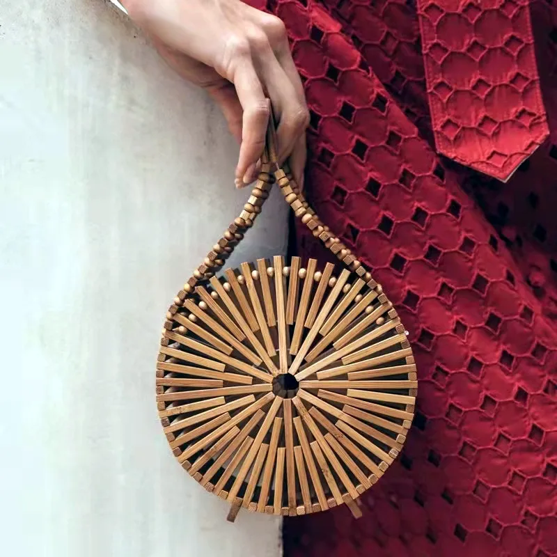 221216-2 36-43 Ancient Style New Handmade Bamboo Woven Bag, European and American Retro Hollow Beach Bag and Shoe Set.