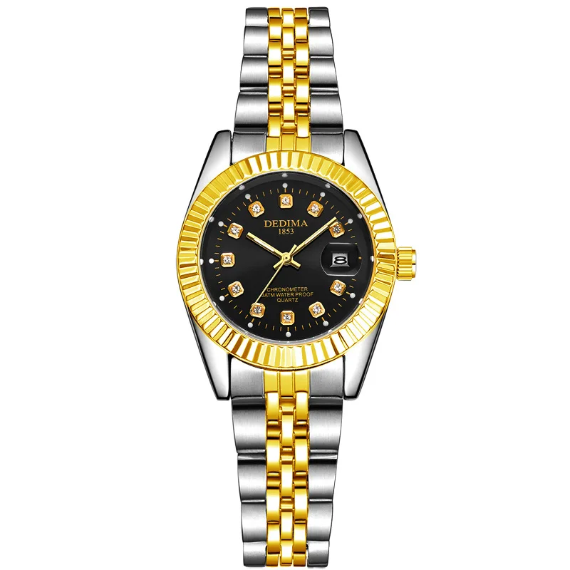 Advanced trendy diamond inlaid luminous decoration calendar couple quartz watch business style