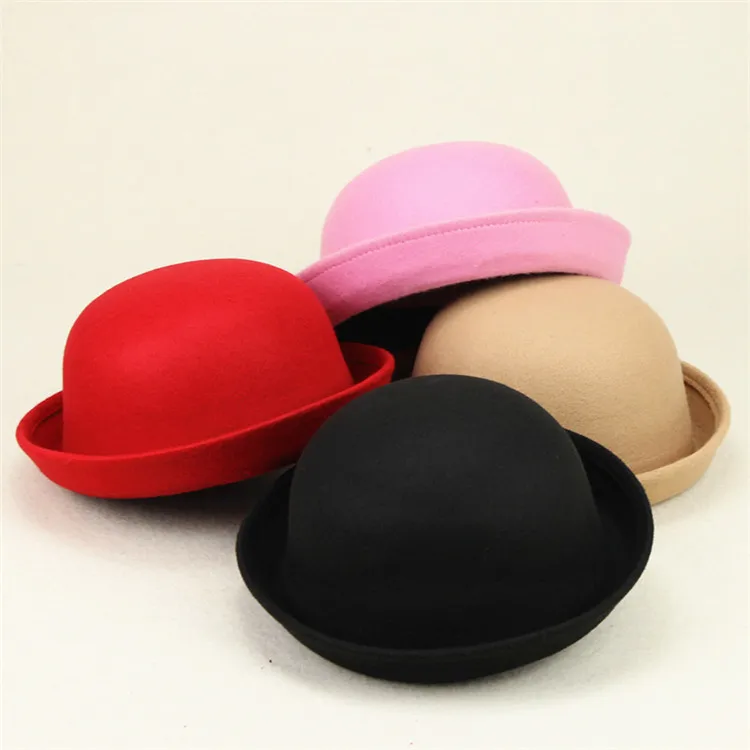 Girl Fashion Colorful Wool Felt Fedora Hats Kids Bowler Hat