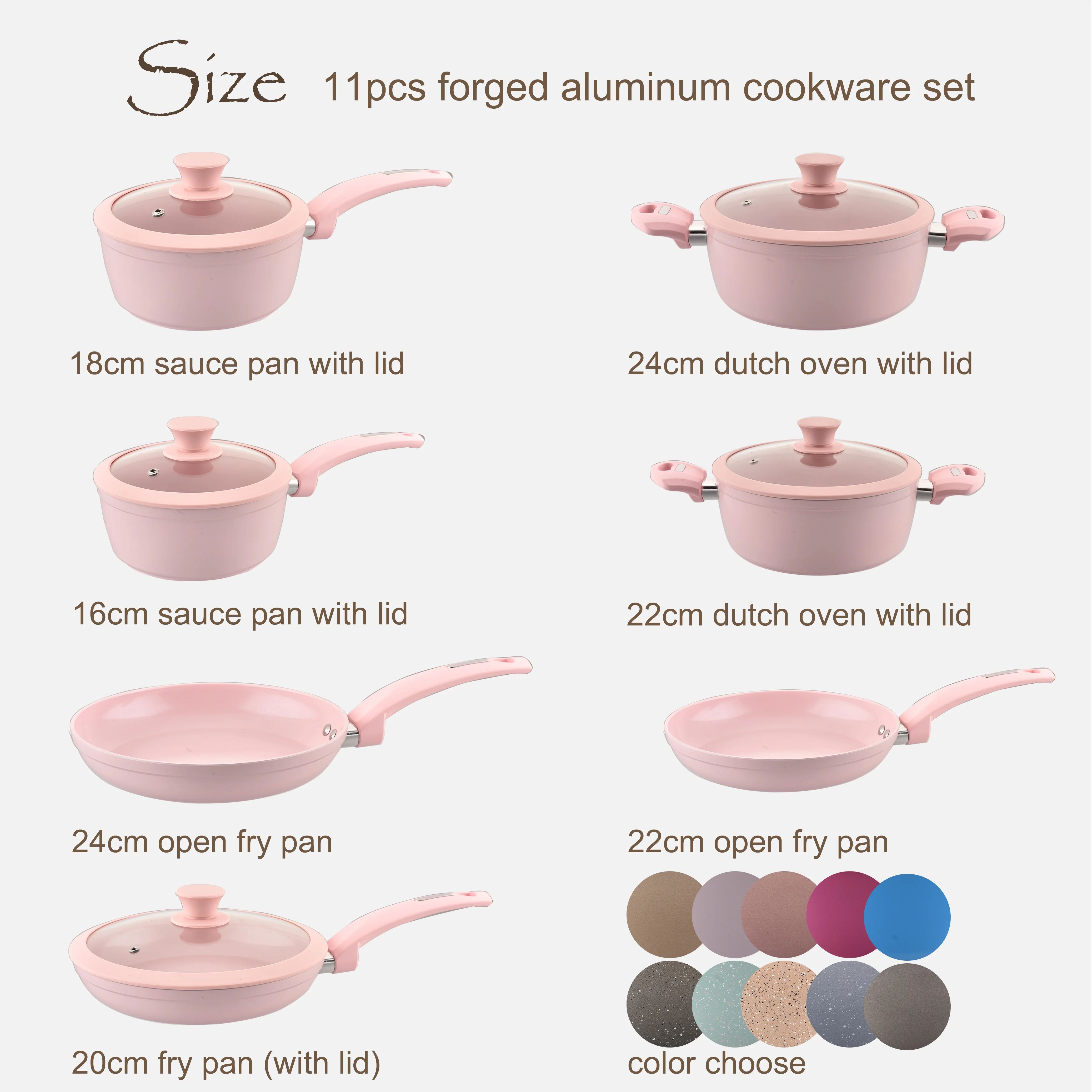Aluminum pink ceramic coating royalty line cookware