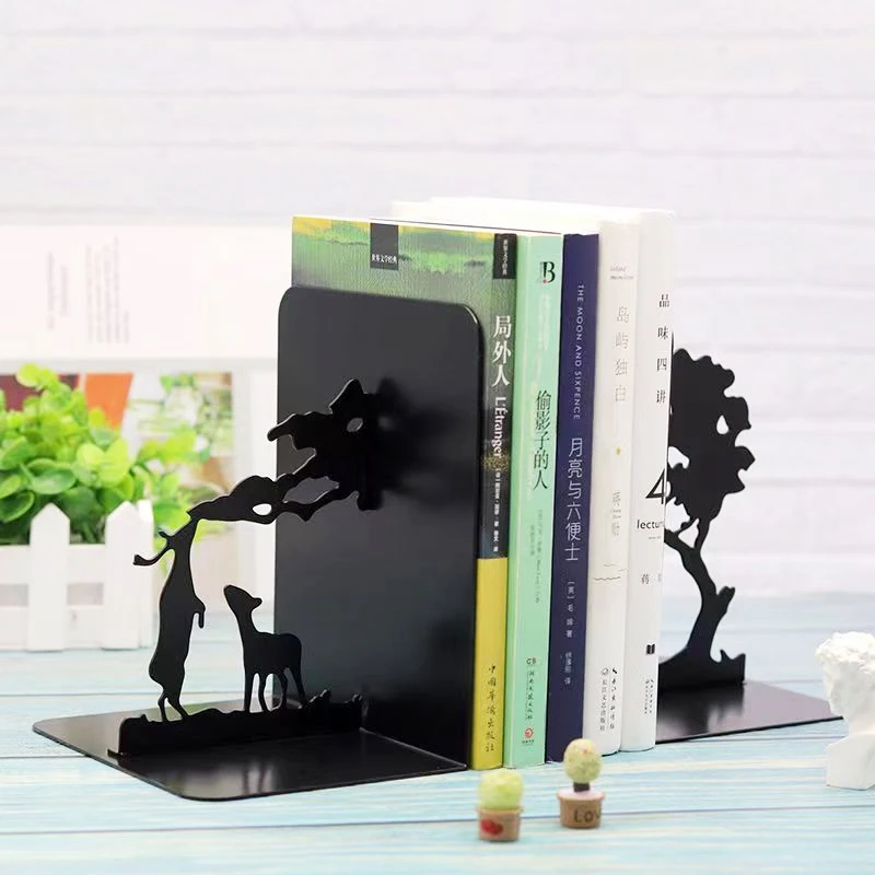 Custom Decorative Iron Bookends Holder Metal Black Book Ends Shelves Heavy Duty Iron Book Stopper