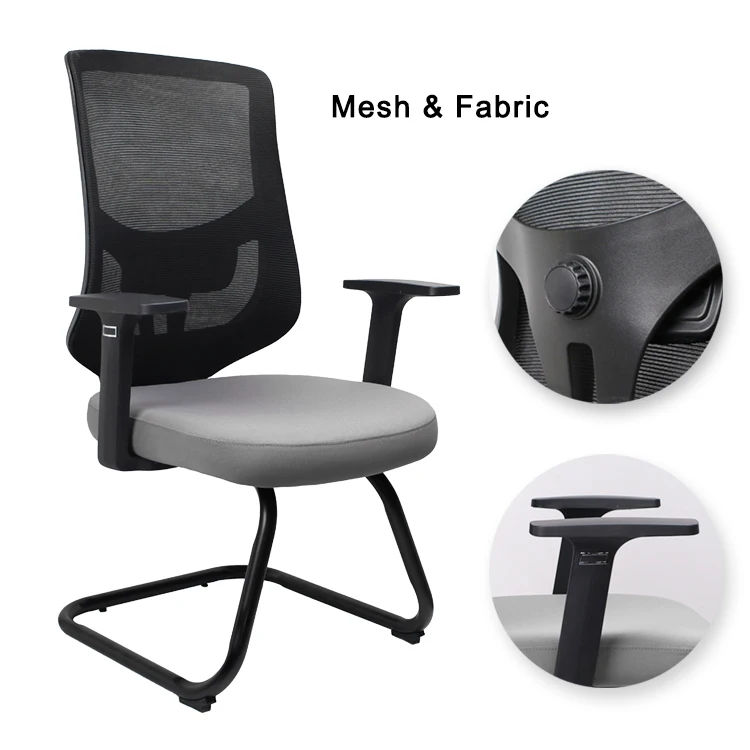 Cheap price conference office mesh grey seat fixed base meeting room guest office visitors chair