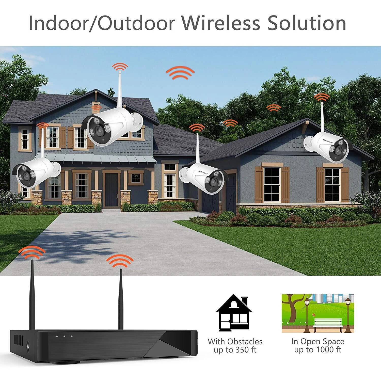 Tuya AI Home Security 4CH Wireless CCTV Camera System 2MP HD Waterproof WiFi NVR Kit 1080P P2P Outdoor IP Bullet Camera