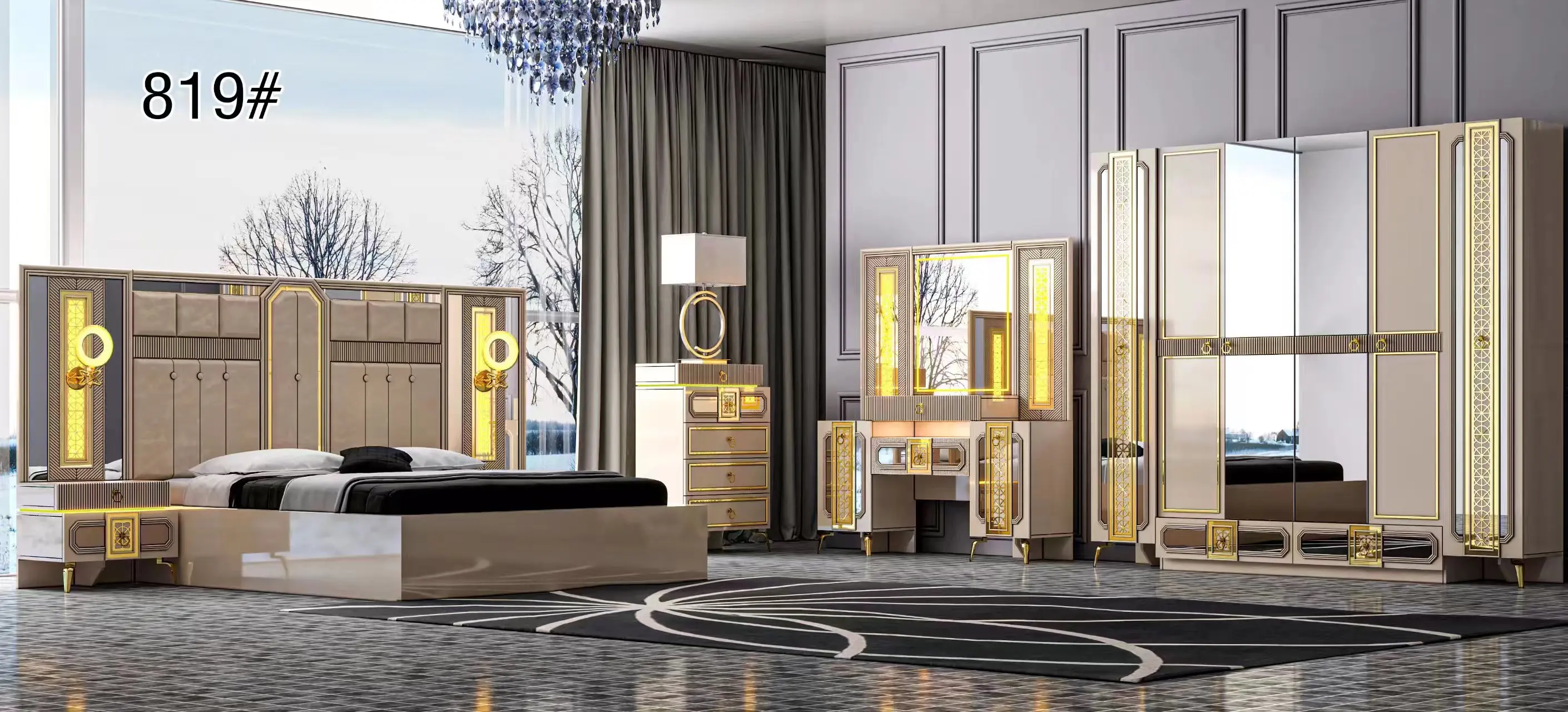 Luxury design bedroom set  furniture modern design painting 5pcs bedroom set for home