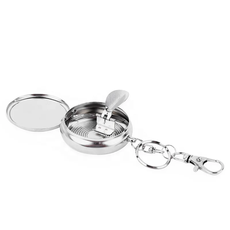 metal portable ashtray in chrome finished with key chain Miniature Portable Small Metal Round Environmental Pocket Ashtray