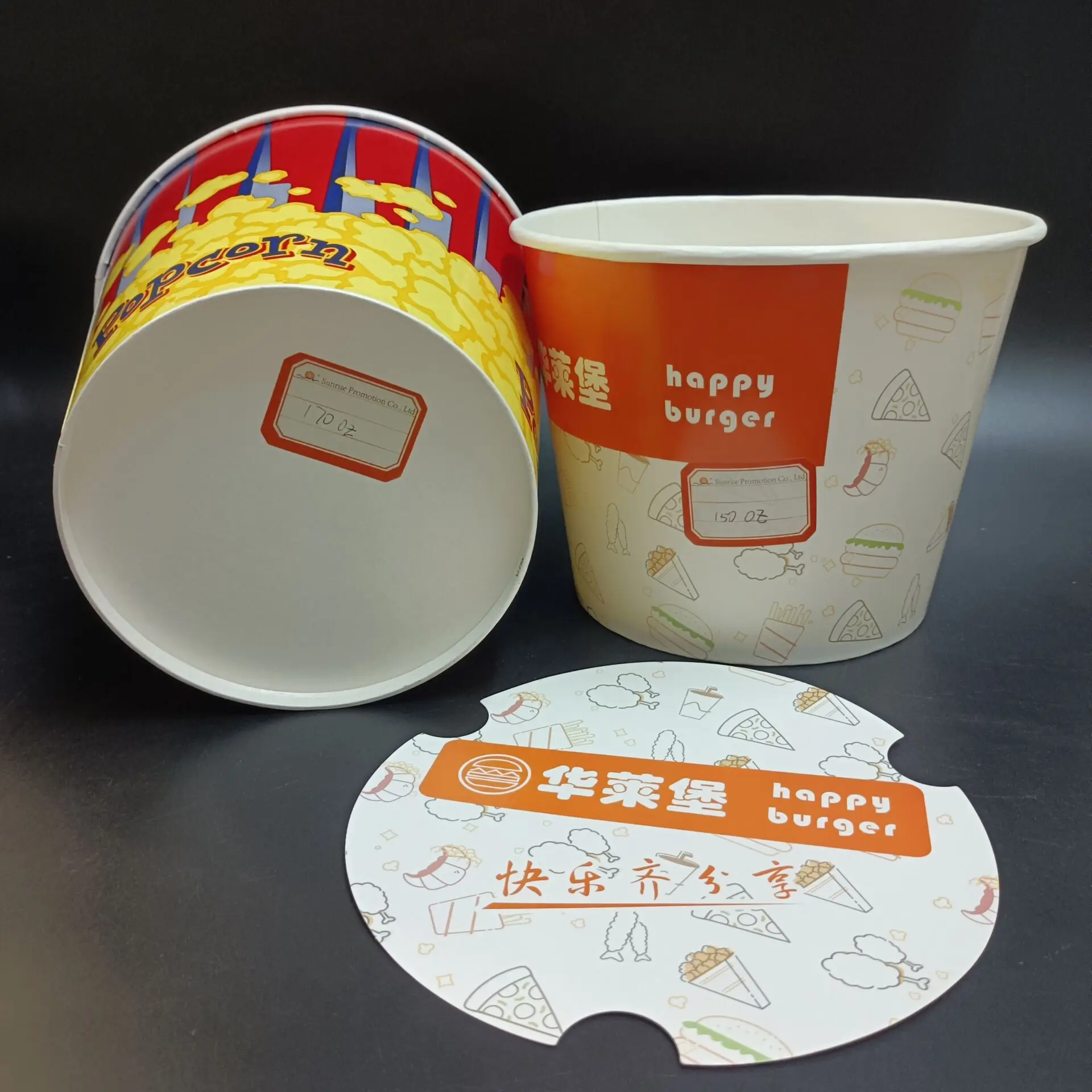 SP2757 High Quality Popcorn Paper Barrel Large Capacity Single Wall Disposable Fried Food Shop with Matt Lamination Paper Cover