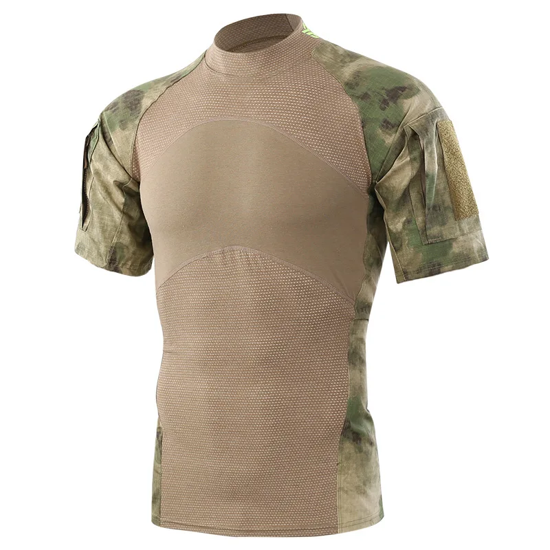
Shoulder zipper pocket mesh design men dry fit training camouflage t-shirt 