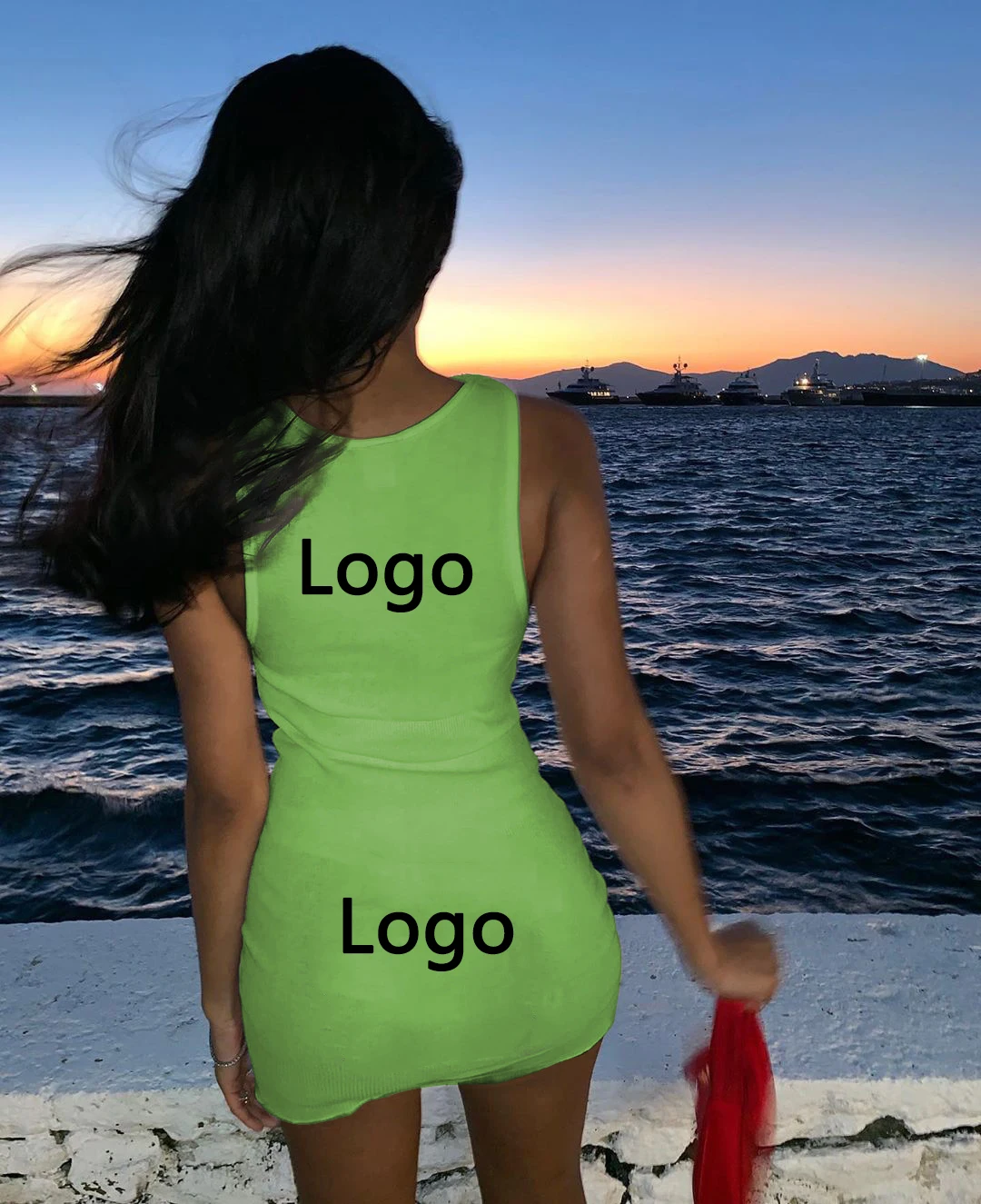 OLAF Trend Fashion Casual Sports Print Tank Top Dress Sexy Solid Color Beautiful Dress For Young Ladies