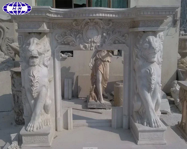 Резная китайская камин с Львом из белого мрамора для домашней современной гостиной
