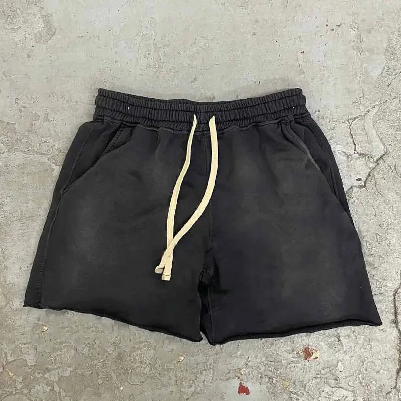 QIANSHI Summer Active Wear Blank Quick Dry Jogging Shorts Unisex french terry Cotton Vintage Distressed Acid Washed Shorts