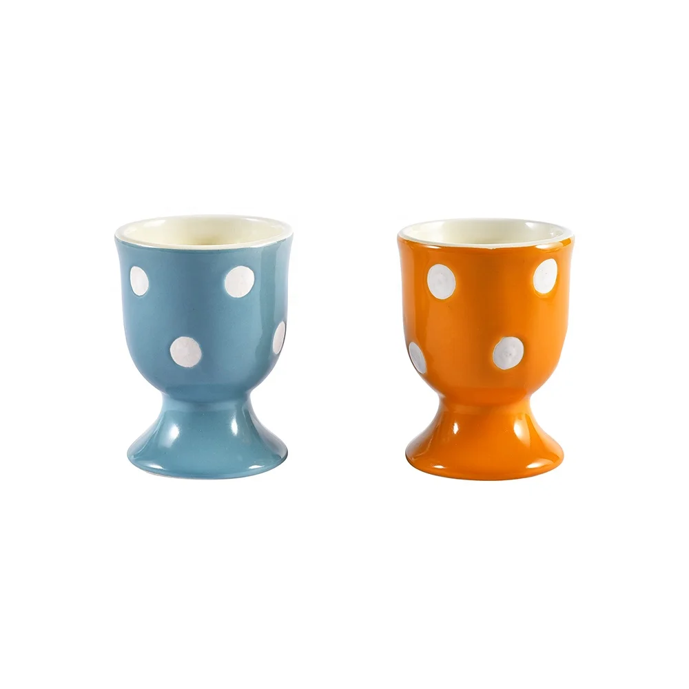 Footed Polka Dot Porcelain Eggcup Cute Egg Server Small Serving Dish for Breakfast