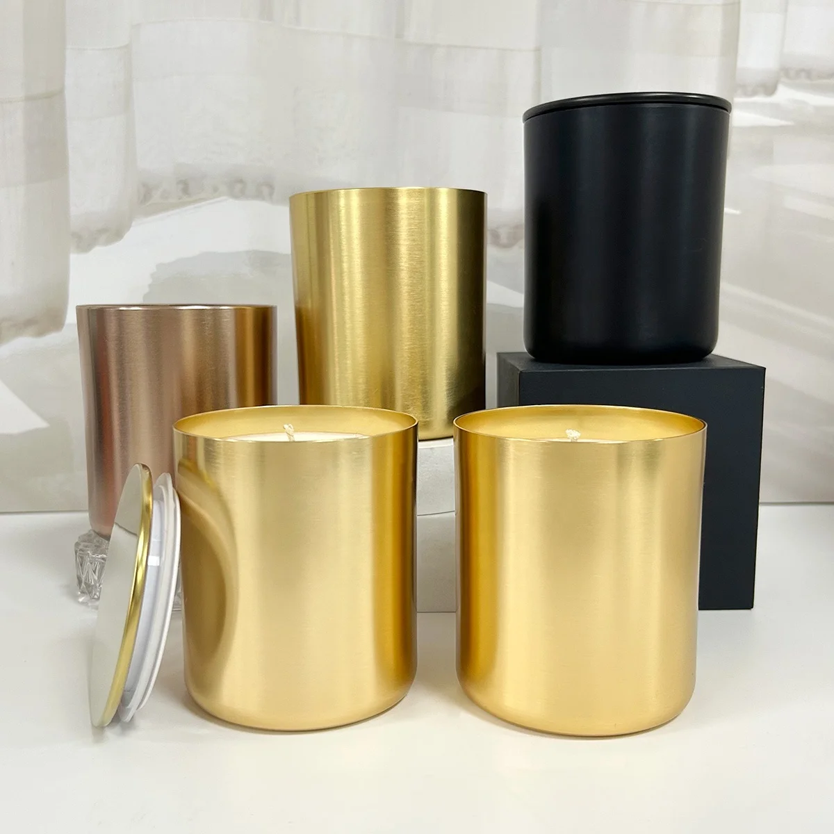 Luxury 11oz Gold Aluminum Metal Candle Jar Custom Wishing Candle Holder Home Decor Candle Container