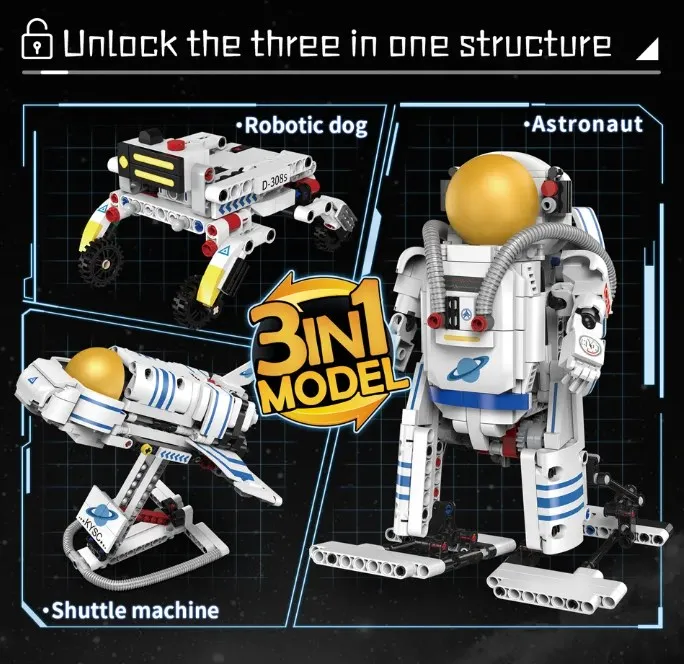 2.4Ghz 3 In 1 Space Astronaut Programming App Remote Control DIY Assembly Building Block Stem Walking Robot Model Toy For Kid