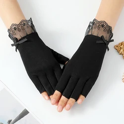 Sidiou Group Fashion Summer Women Thin Stitching Lace Gloves Breathable Non-Slip half Finger Cycling Elastic Anti UV Gloves