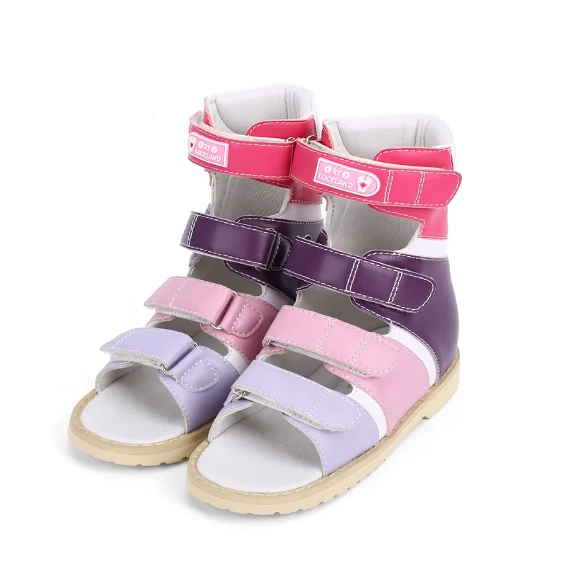 High cut top 16cm kids orthopedic shoes for fractures boys girls solid leather flat foot ankle sandal shoes