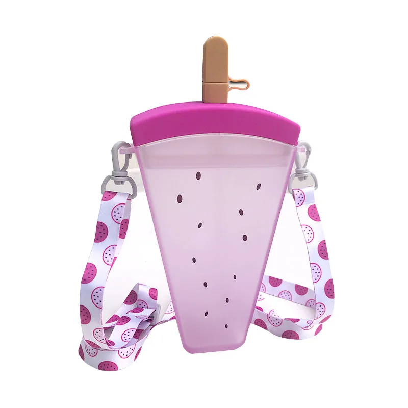 2021 Дети арбуз форма сумки через плечо модные буквы милые пластиковых соломок фруктовая детская стакана воды оптом Спортивная бутылка для воды с крышкой