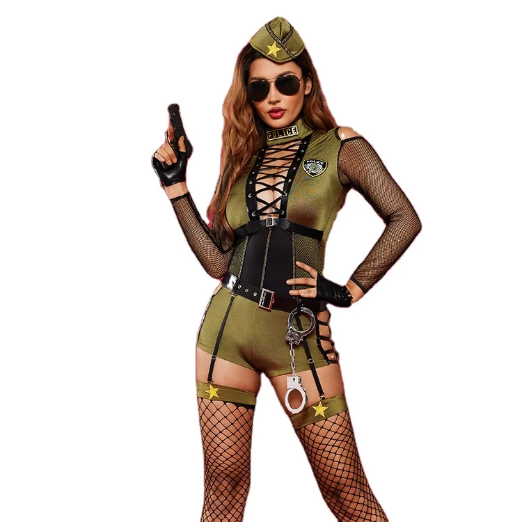 Halloween Sexy Police Costume Women Fishnet Police uniforms Role playing costume