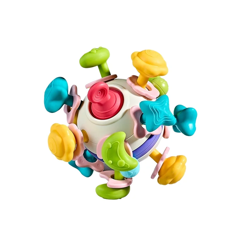 2024 Baby Soft Silicone Teething Toy Early Infant Soothing Manhattan Atom Ball Rattle Comfortable Plastic Hand Grip Ball Rattle