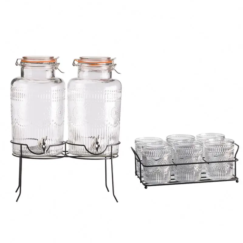 Набор диспенсеров 6 л, диспенсер с 2 резервуарами и чашки в металлической стойке