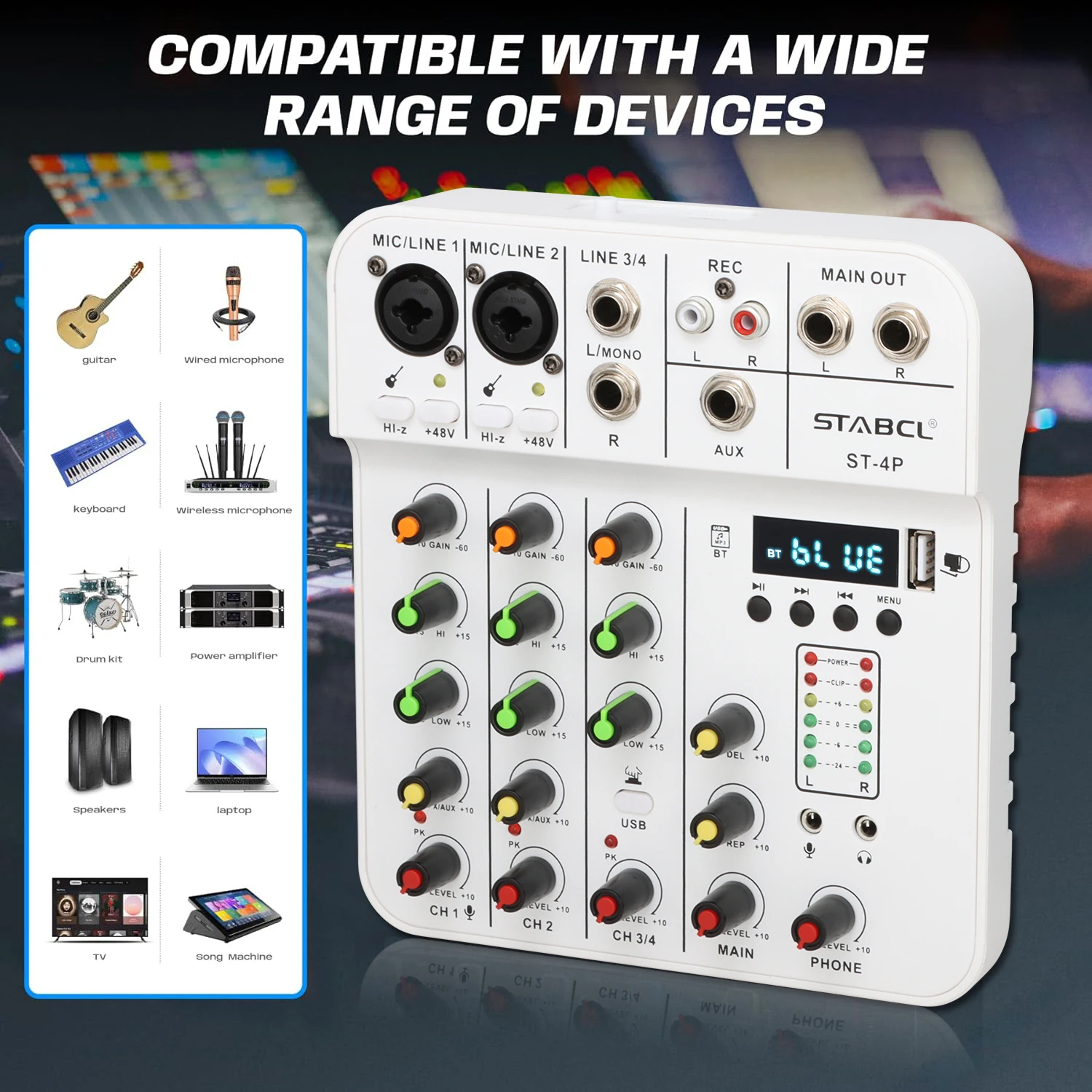 ST-4P Профессиональный 48 В Bluetooth Mini USB аудио микшер 4 канала микшерная консоль