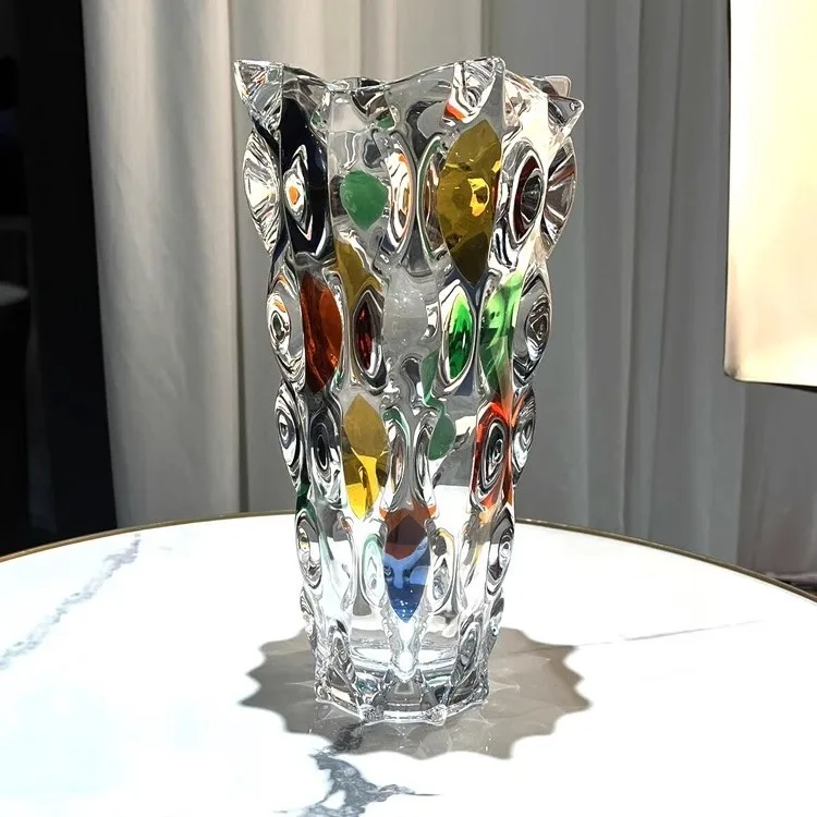 Vase Glass Flower Home Decor Wedding Luxury Colorful Crystal Wave Shape Embossed Thick Glass Flower Vases