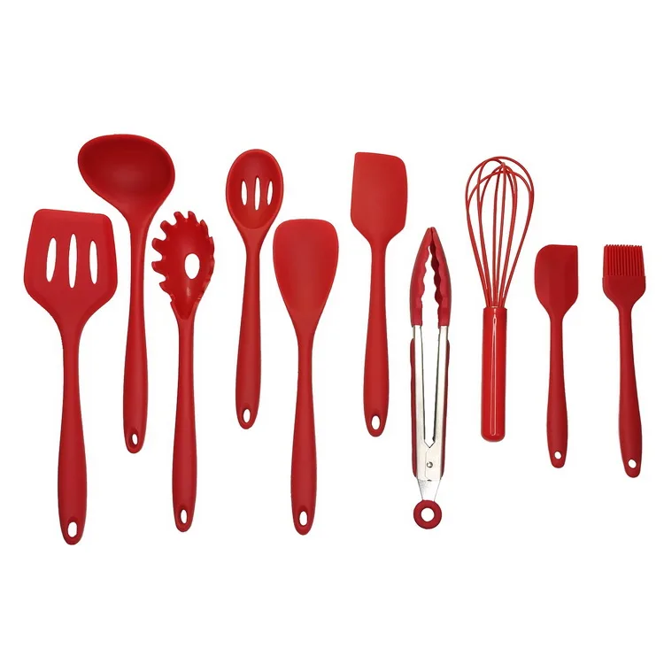 Набор разноцветных силиконовых кухонных принадлежностей, 10 штук