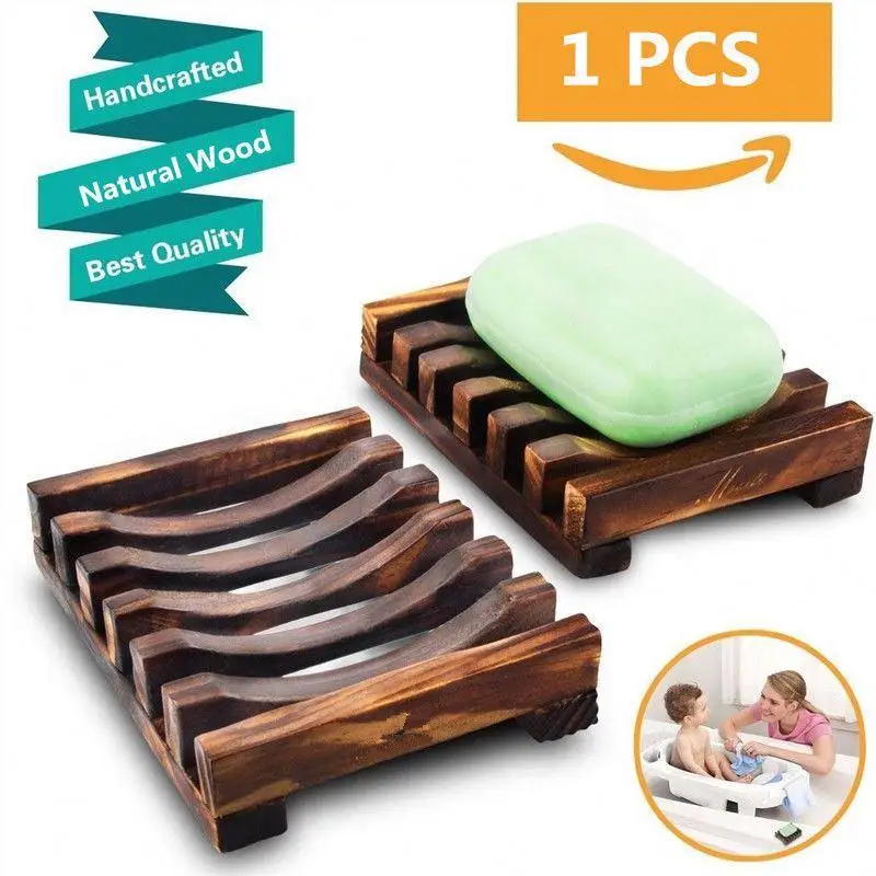 cheap Soap Dishes Wooden Soap Tray Holder Storage Soap Rack Plate Box Container for Bath Shower Bathroom