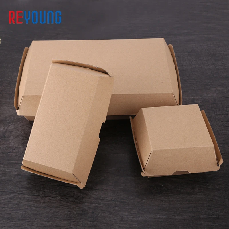 REYOUNG In Stock Clamshell Kraft Burger Box Disposable Hot Dog Snack Food Fries Corrugated Custom Hamburger Paper Box