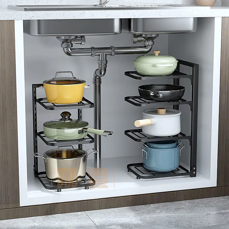 Shelf for pot kitchen multi-layer adjustable floor cabinet countertop stainless steel shelf pot rack pot storage