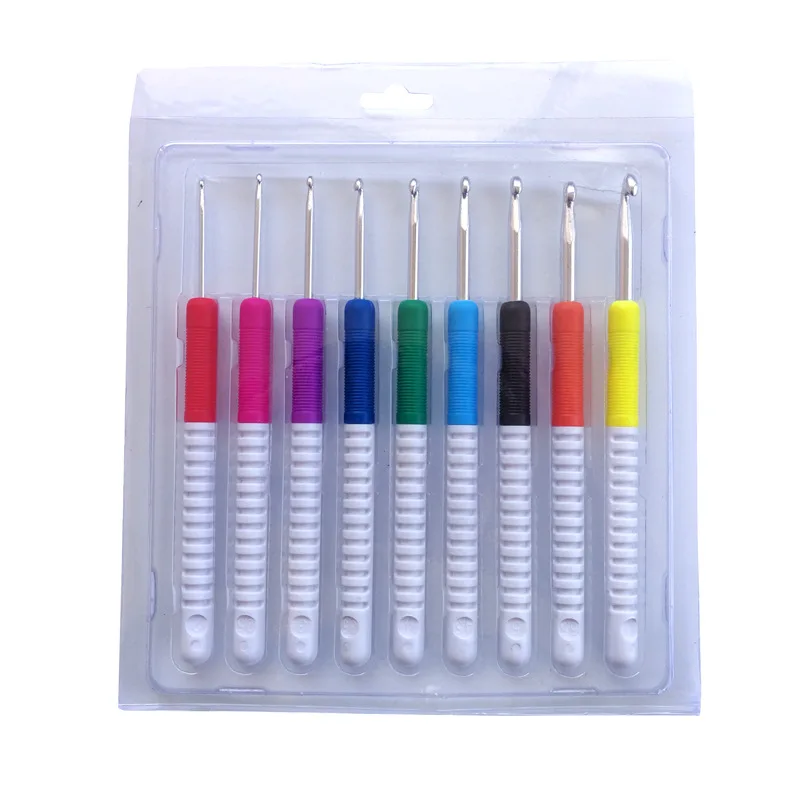 5pcs Fancy Soft TPR Handle Ergonomic Aluminum Gold Crochet Hook Set Double End