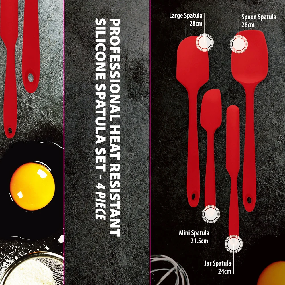 Hot Selling Heat Resistant Silicone Spatula Set Rubber Silicone Kitchen Cooking Mixing Baking Scraper for Nonstick Cookware