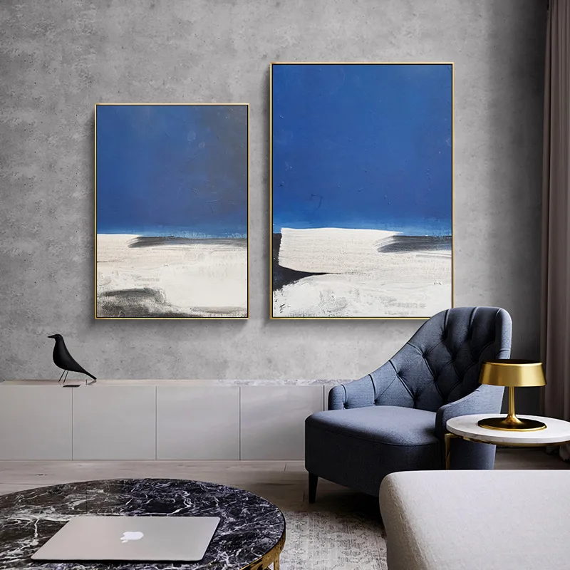 Abstract 2 Single Panel Style Nordic Blue Seascape Living Room Decorative Canvas Painting Wall Art