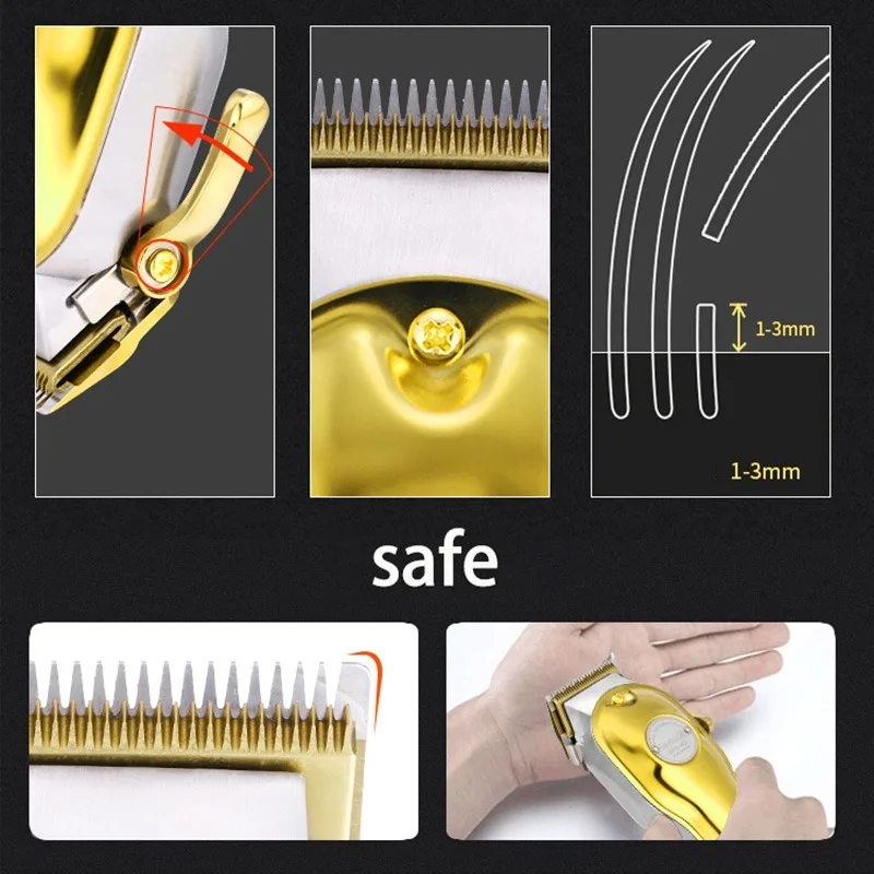 Kemei 1986 All-metal Barber Professional Hair Clippers Electric Cordless LCD Hair Trimmer Gold Silver Hair Cutting Machine Mower