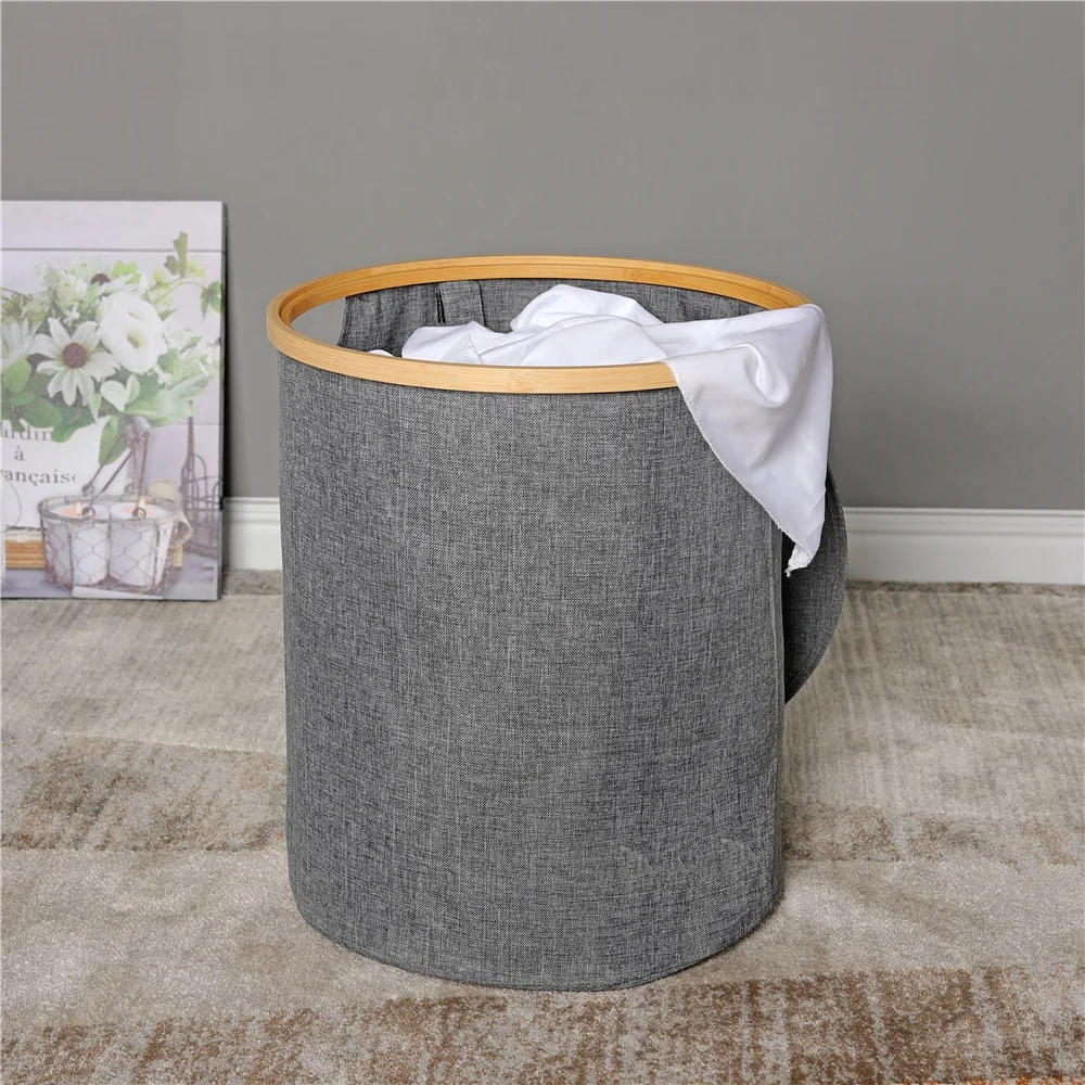 Household Water-proof Large Clothes Dirty Foldable Bamboo Laundry Basket with Lid