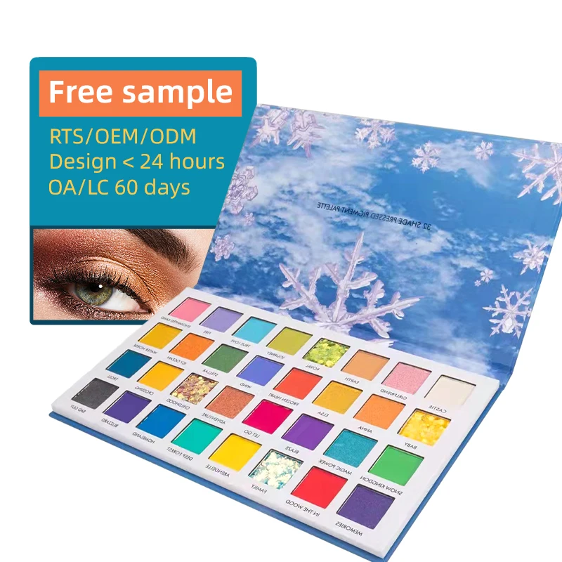 32 Colors Cosmetic Custom Logo Eyeshadow Palette Makeup Set Glitter Eye shadow snowflake High Pigment Eyeshadow for make up