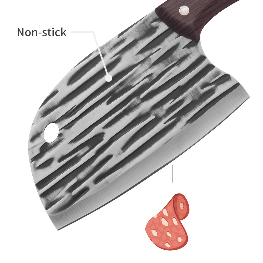 Chef Meat Cleaver Knife for Meat Cutting Forged Butcher Knife Full Tang Chopping Kitchen Knives for Home Cooking Camping