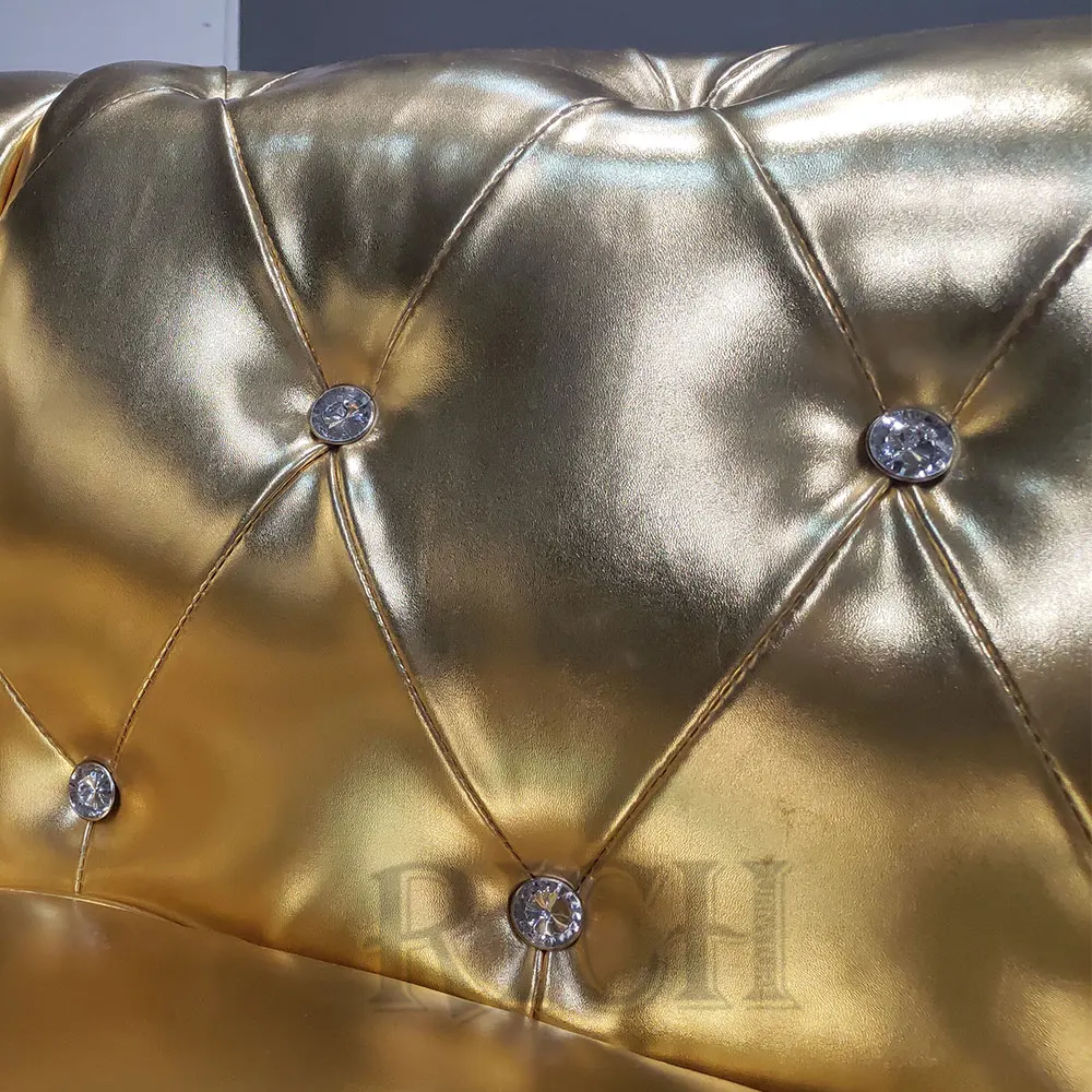 Modern furniture full Gold leather chesterfield sofa for living room shiny golden PU leather chesterfield-sofa