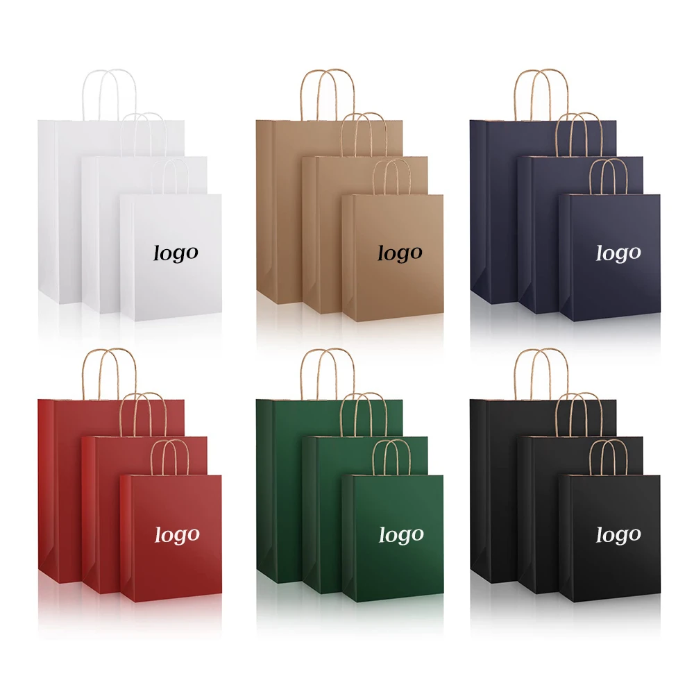 Wholesale Custom Logo Kraft Paper Bag Packaging Brown White Black Promotional Shopping Garment Food Take Away Bags With Handle