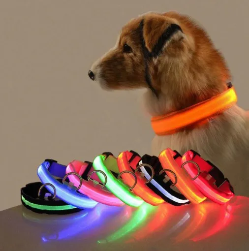 USB Rechargeable LED dog collar glow in dark adjustable polyester water resistant pet collars for safety night walking dogs