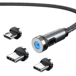 Type C Cable Fast Charging 2.4a Magnetic Cable 540 Degree Rotating L Shape Usb Phone Cable Compatible Micro Usb/type-c/i-product
