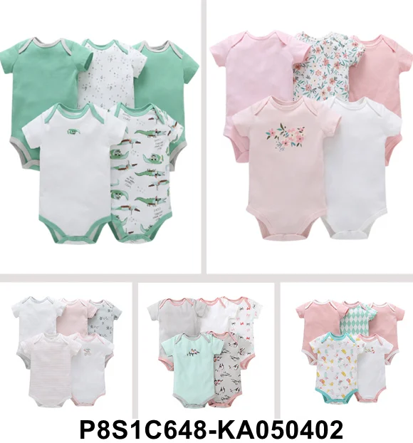 Baby Summer Pure Cotton Clothes Boy girl short sleeve Baby Romper  Cotton Bodysuit  Newborn Onesie 5pc/pack