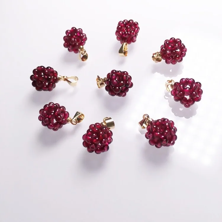 Handmade Natural Garnet Beads Braided Grape Shape Pendant Garnet Grape Pendant Gemstone Grapes Charms DIY Accessories Necklace