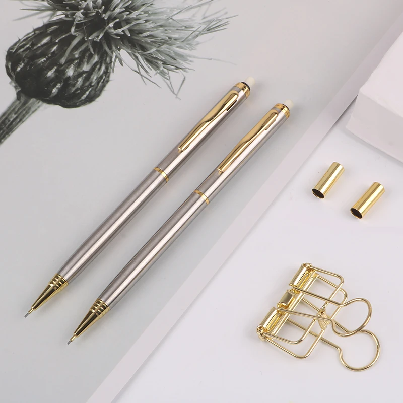 Wholesale and Retail Engraved Custom Pencil Cute High Quality Metal Mechanical Pencil with Eraser Tips for Kids