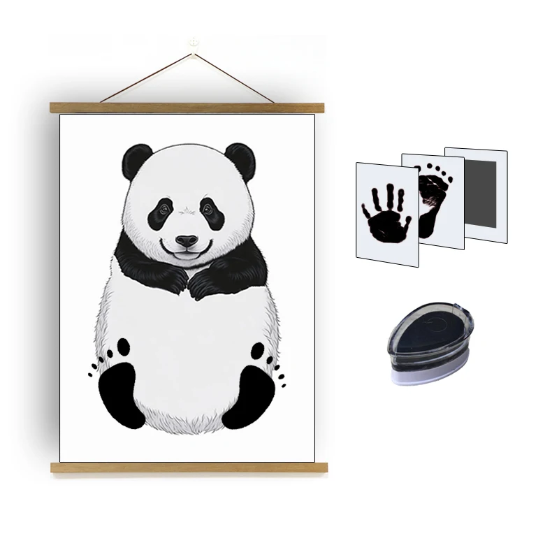 Popular in Canada Pet or Baby hand and footprint kit Baby with canvas Magnetic wood frame with ink pad