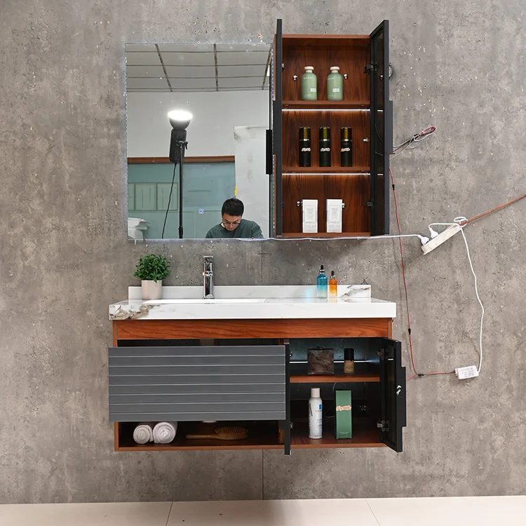 PVC NEW modern side cabinet hotel LED lighted mirror bath room vanity