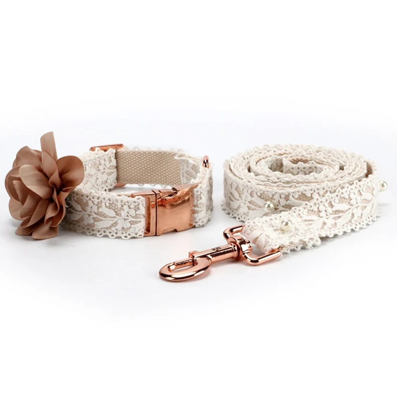 Wholesale Lace Flower Small Dog Cat Teddy Straps Collar Leash Custom Set Luxury Pet