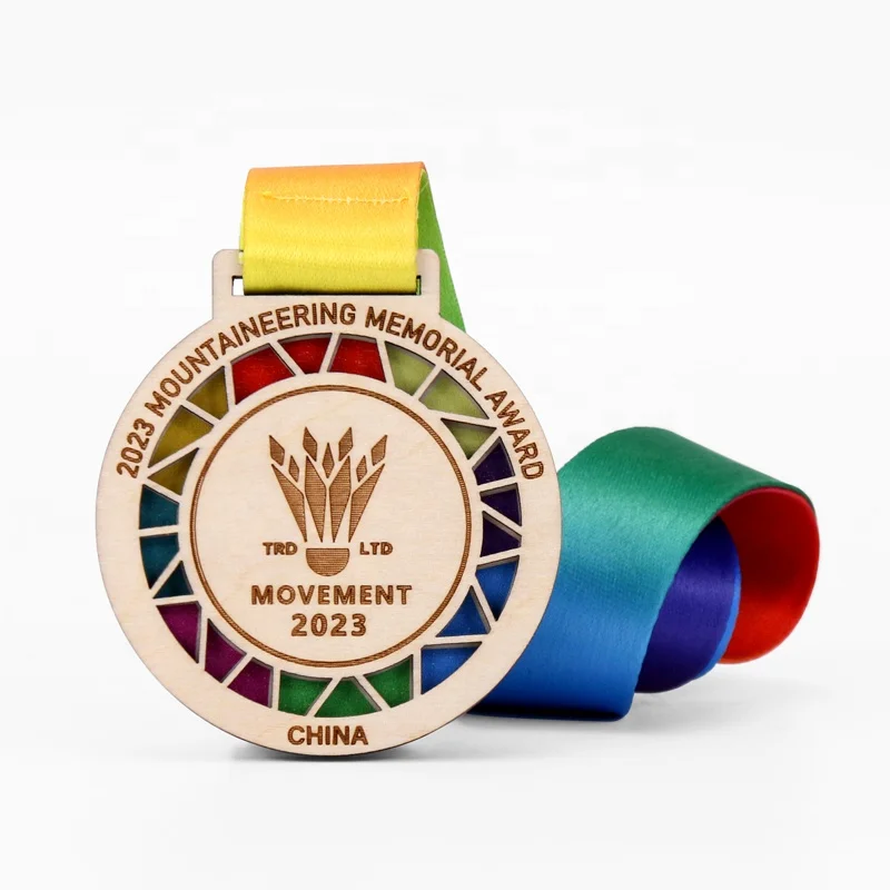 ODM.OEM laser engraved logo bespoke wooden race medals color printing wooden medal for sport awards souvenirs